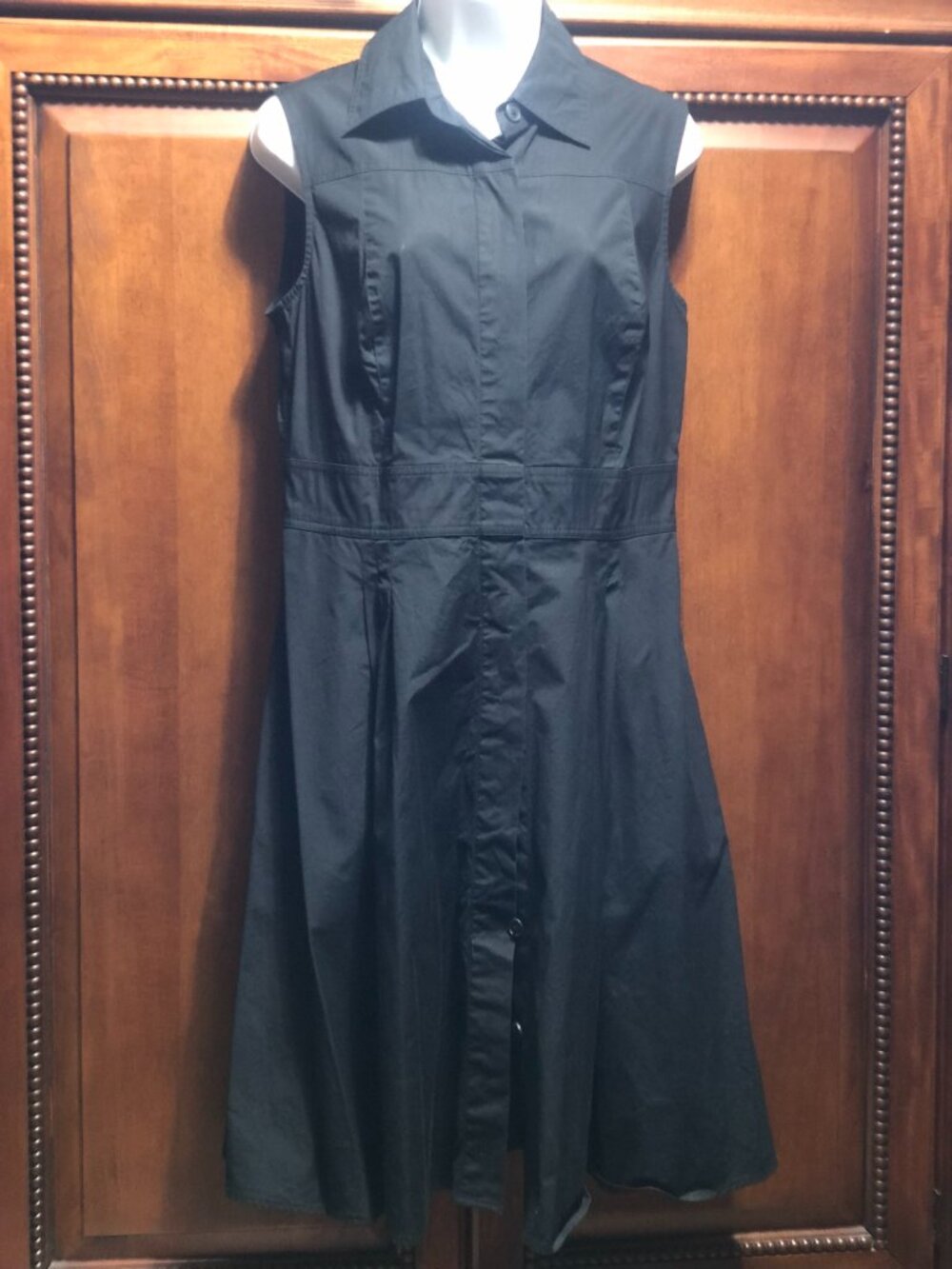 Ann Taylor Loft Black Shirt Dress Sleeveless Pleated A Line Button Down Sz 10
